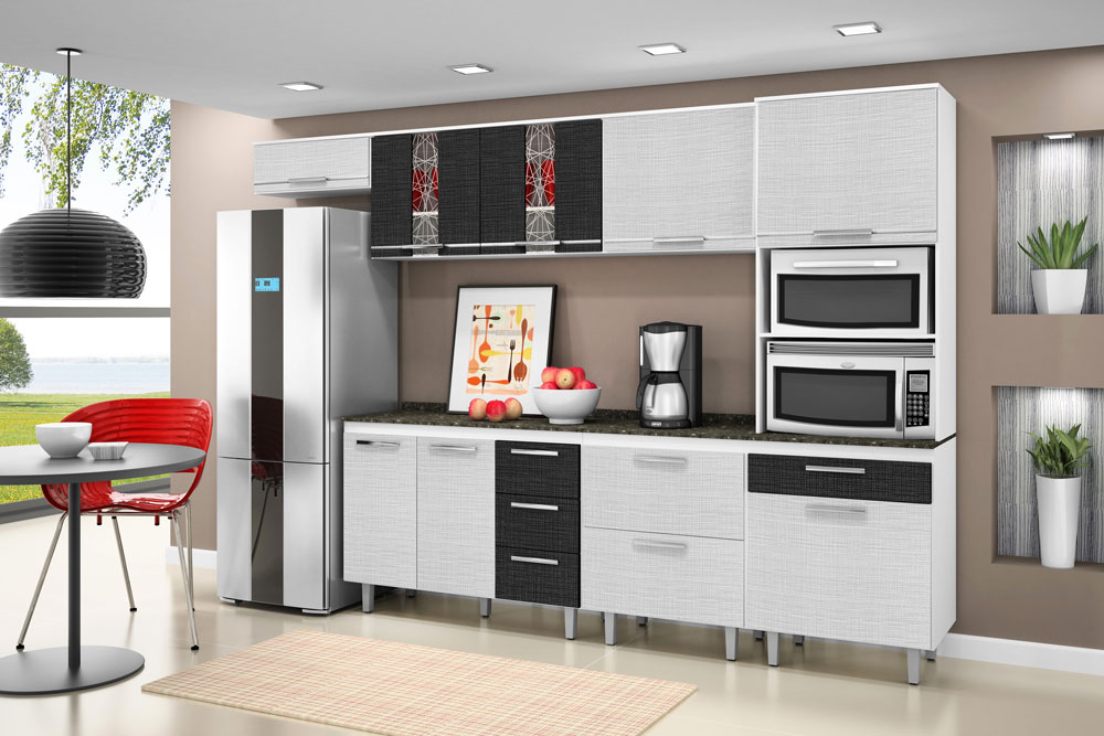 Cozinha Essence (cor 156 – branco | branco 3D / preto 3D)